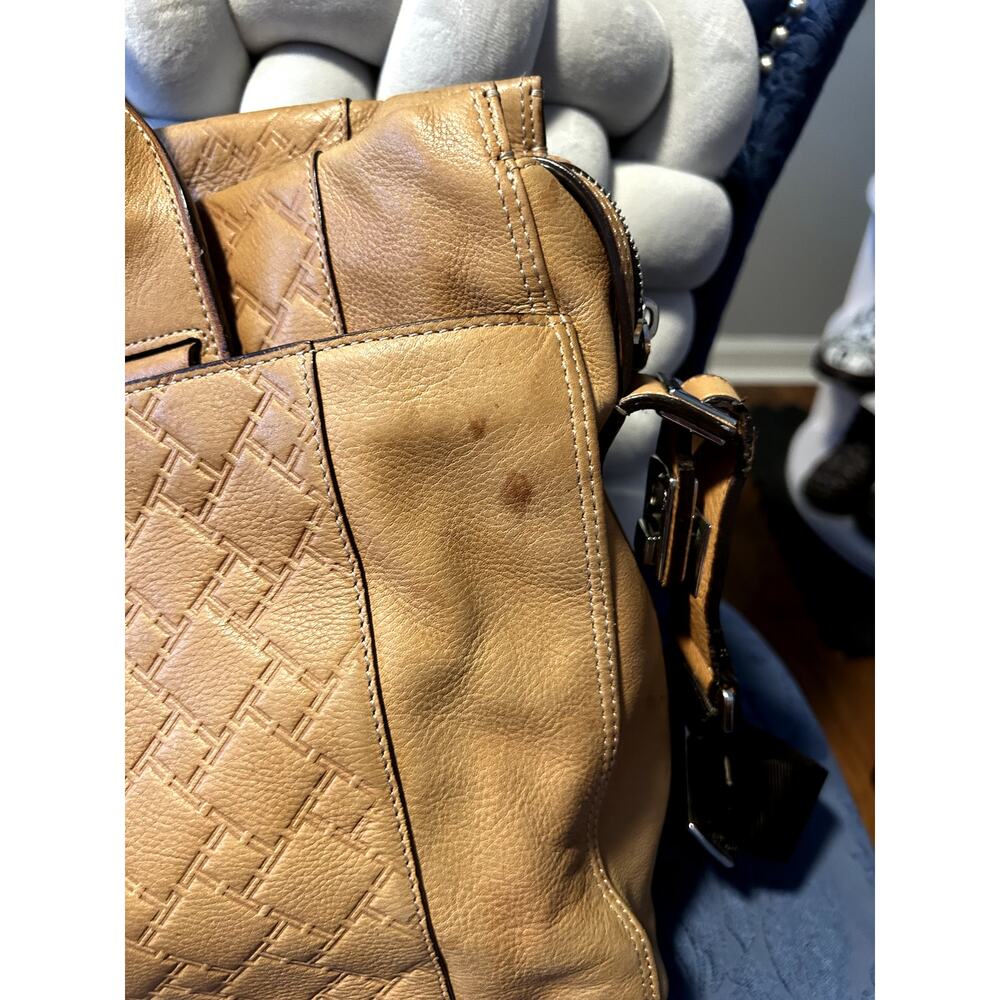 Vintage Tumi Camel Tan Leather Signature Embossed Tote - Picture 2 of 15